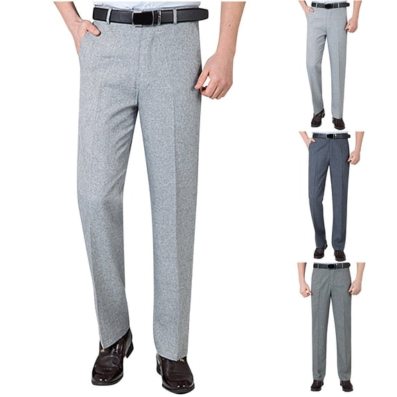 Abtuhar Mens Summer Casual High Waisted Straight Leg Loose Business Pants,Gray,38