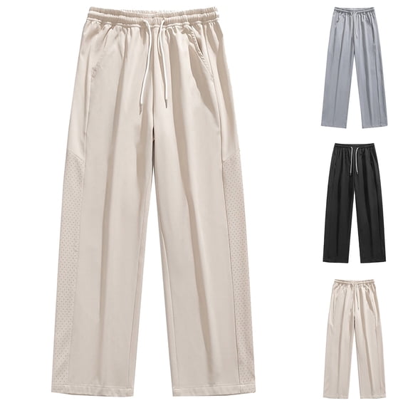 Abtuhar Mens Summer Ice Silk Wide Leg Solid Casual Straight Leg Loose Pajamas Pants,Black,XXXXL