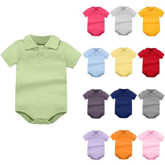 Abtuhar Newborn Summer Solid Short Sleeve Rompers Bodysuits 0-24M