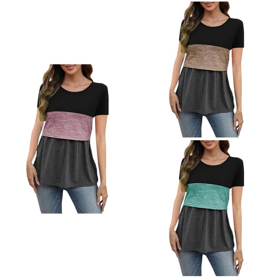 Abtuhar Pregnancy Maternity Summer Tops for Women,Maternity Nursing Short Sleeve Shirts for Breastfeeding Solid Round Neck Casual Blouses,Green,S