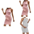 thumbnail image 1 of Abtuhar Maternity Summer Striped Tight Hip-hugging Stretch Sleeveless Round Neck Party Dress,White,M, 1 of 5