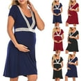 thumbnail image 1 of Abtuhar Summer Dresses for Maternity,Beach Dresses for Pregnant Women,Short Sleeve Home Dress for Maternity Nightgown Solid Casual Nightdress with Pokets Loose Pajamas,Wine,XL, 1 of 5
