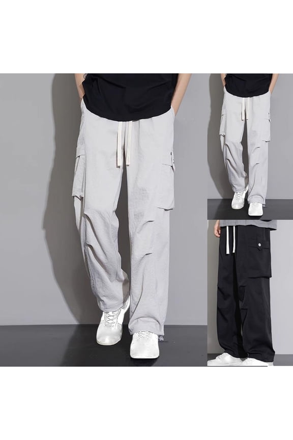 Summer Ice Silk Drying Breathable Casual Pants For Men Wide Leg Work Pants,Black,M