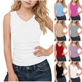 thumbnail image 1 of Abtuhar Summer Tank Tops V-Neck Ribbed for Girls Solid Breathable Tops for 5-15 Years, 1 of 4