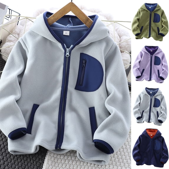Abtuhar Toddler Boys Fall Winter Hooded Casual Outerwear and Jackets Solid Velvet Zip‑up Sports Coat for 2‑13 Years