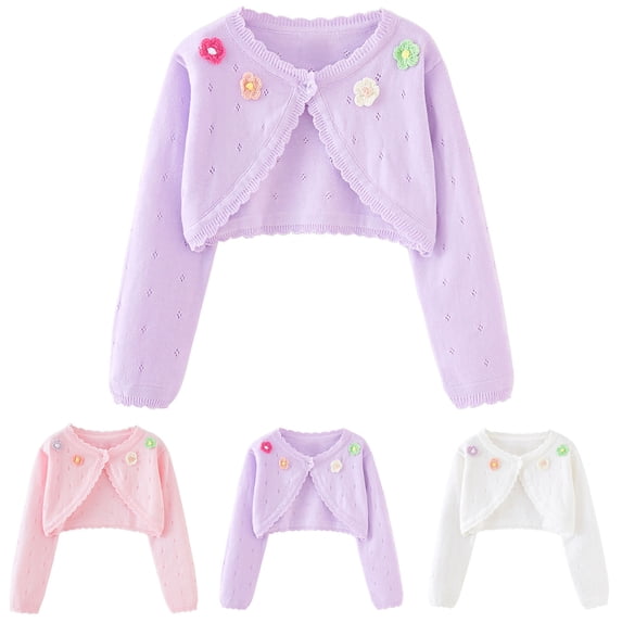 Abtuhar Toddler Girls Fall Winter Cardigan Coat Solid Hollow‑knit Breathable Button‑up Coat for 12‑84 Months