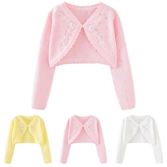 Abtuhar Toddler Girls Fall Winter Cardigan Coat Solid Hollow‑knit Breathable Button‑up Coat for 18‑84 Months