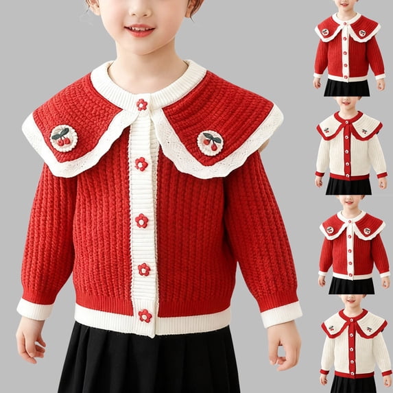 Abtuhar Toddler Girls Fall Winter Cardigan Sweater Coat Round Neck Long Sleeve Thick Knit Outer Top