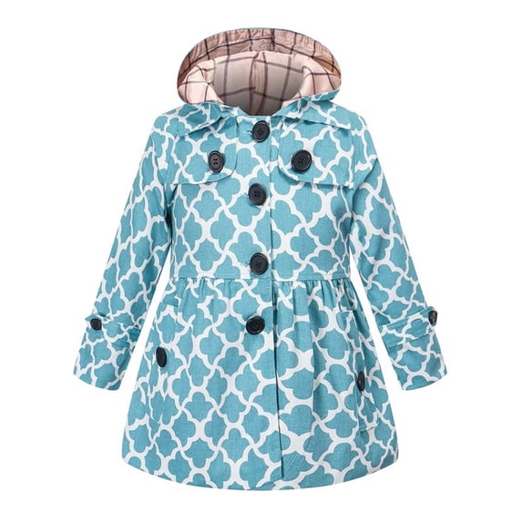Abtuhar Toddler Girls Fall Winter Hooded Casual Outerwear and Jackets Winter Grid‑print Detachable‑hood British‑style Padded Trench Coat for 3‑10 Years