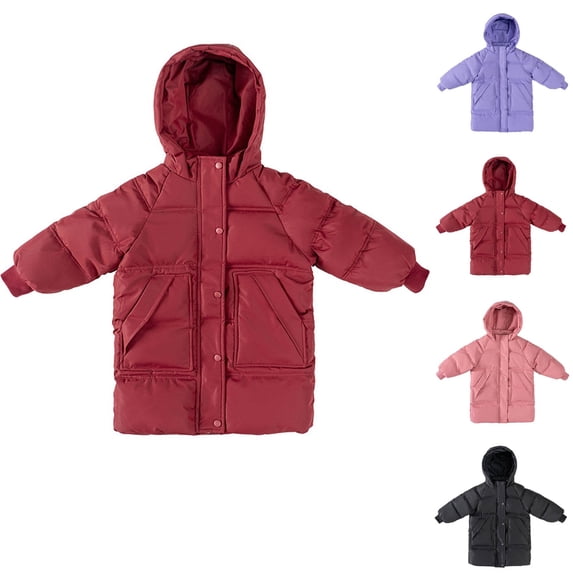 Abtuhar Toddler Girls Fall Winter Hooded Casual Outerwear and Jackets Winter Mid‑length Solid Thick Warm Padded Coat for 3‑10 Years