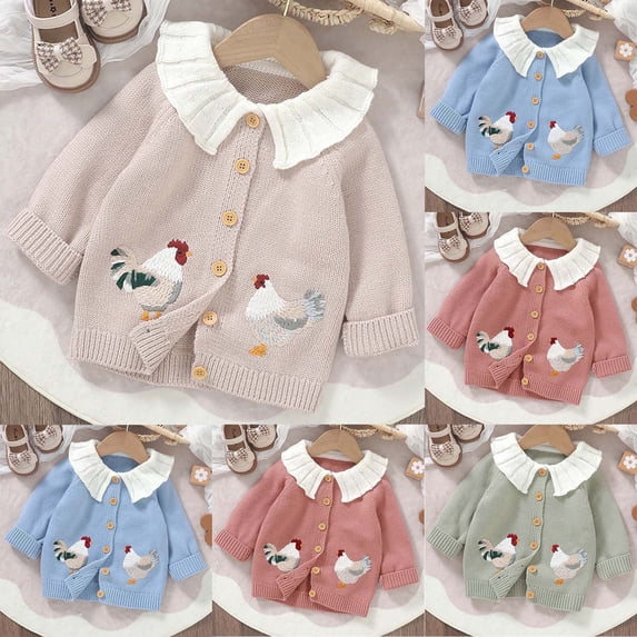 Abtuhar Toddler Kids Boys Girls Fall Winter Casual Outerwear and Jackets Chick‑embroidery Lapel Coat