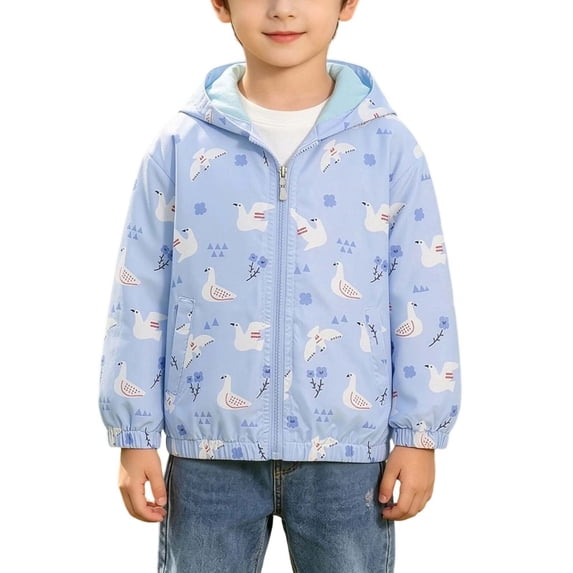 Abtuhar Toddler Kids Boys Girls Fall Winter Hooded Casual Outerwear and Jackets Cartoon‑print Windproof Zip‑up Coat with Side Pockets for 1‑9 Years