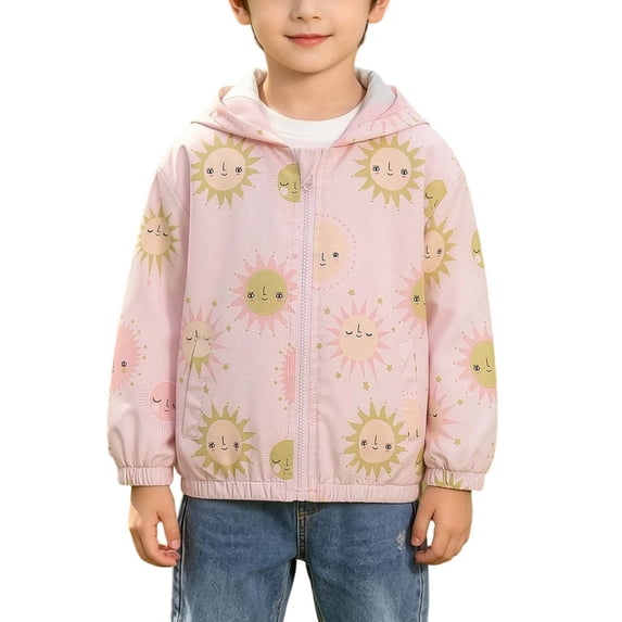 Abtuhar Toddler Kids Boys Girls Fall Winter Hooded Casual Outerwear and Jackets Cartoon‑print Windproof Zip‑up Coat with Side Pockets for 1‑9 Years