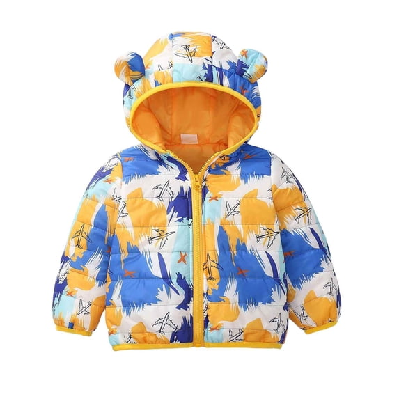 Abtuhar Toddler Kids Boys Girls Fall Winter Hooded Casual Outerwear and Jackets Printed Ear‑shape Detail Padded Warm Coat