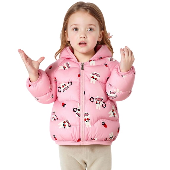Abtuhar Toddler Kids Boys Girls Fall Winter Hooded Casual Outerwear and Jackets Winter Printed Hooded Padded Coat for 1‑7 Years