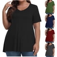 thumbnail image 1 of Abtuhar Tops for Women,Summer Plus Size Tops for Womens,Fashion Women's Casual V-Neck Solid Plus Large Short Sleeve Top Blouse T-shirt, 1 of 5