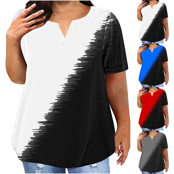 Abtuhar Tops for Women,Summer Plus Size Tops for Womens,Plus Size Tops For Women V-Neck Blouse Casual Loose Summer Short Sleeve Blouse