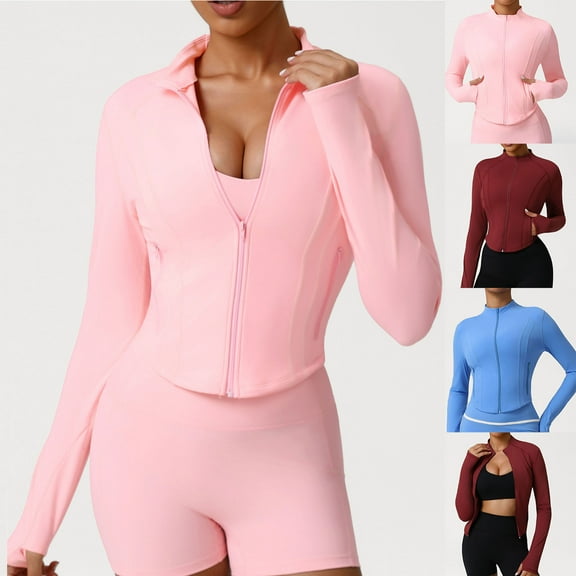 Bixock Women Fall and Winter Outerwear Casual Fall Winter Solid Color Round Neck Long Sleeve Zipper Jacket Top