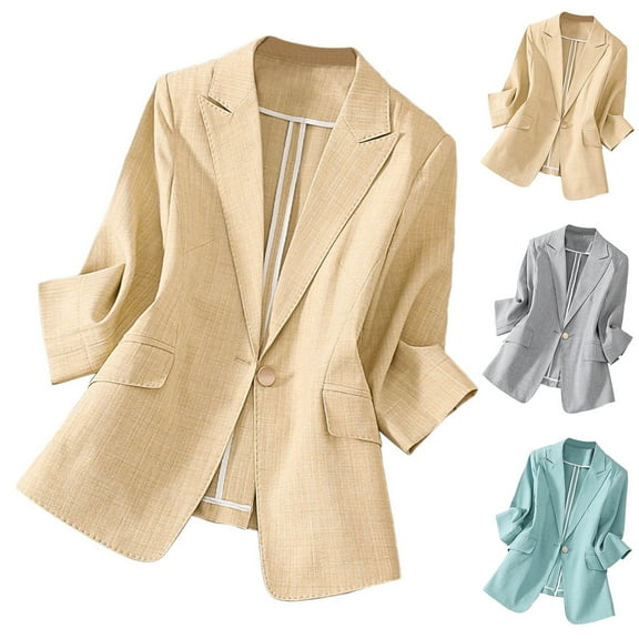 Bixock Women Fall and Winter Outerwear Solid Color Notched Lapel Button Elegant Formal Blazer Jacket Coat