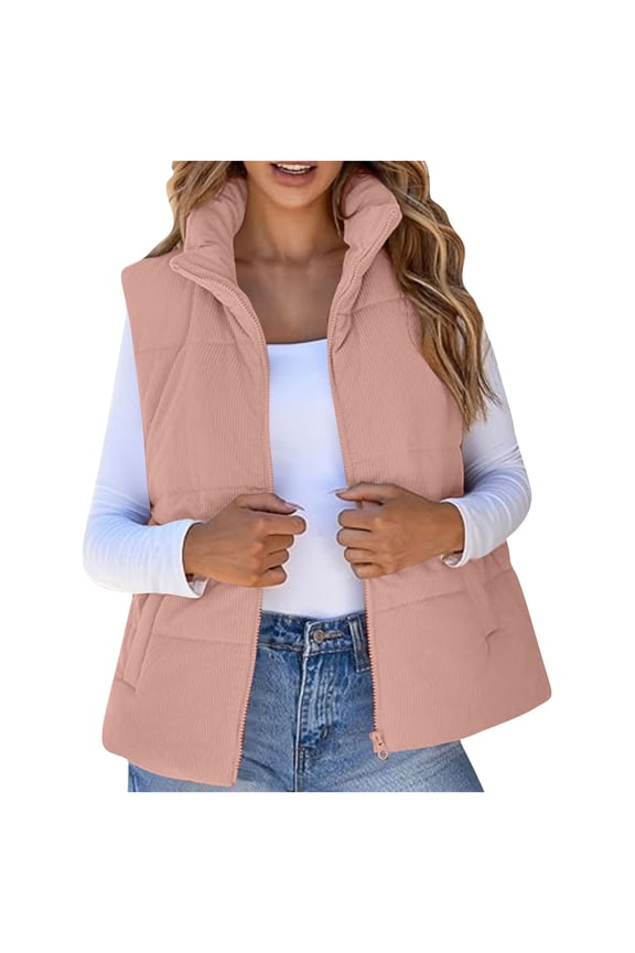 Women Fall and Winter Outerwear Zipper Pocket Sleeveless No Hood Casual Jacket