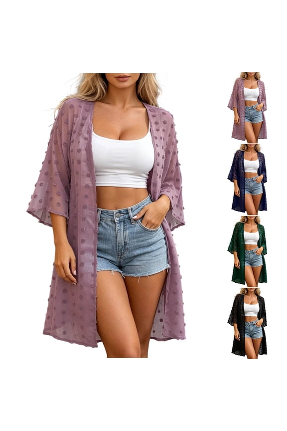 Women Jackets 7 Inch Flared Sleeve Buttonless Open Front Summer Cover Up Outerwear