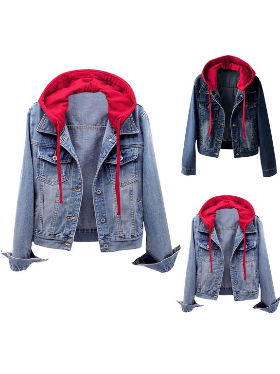 Women Hoodie Jackets European Western Style Short Long Sleeve Denim Outerwear for Fall
