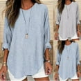 thumbnail image 1 of Abtuhar Women Striped Shirts Fall Long Sleeve Print Round Neck Roll Cuff Straight Hem Light Womens Tops, 1 of 5