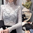 thumbnail image 1 of Abtuhar Lace Shirts for Women Fall with Long Sleeves Solid High Neck Slim Straight Hem Soft Womens Tops, 1 of 5