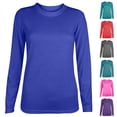thumbnail image 1 of Abtuhar Long Sleeve Shirts for Women Fall Solid Round Neck Regular Hem Light Fabric Womens Tops, 1 of 4