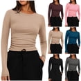 thumbnail image 1 of Abtuhar Long Sleeve Shirts for Women Fall Solid Round Neck Slim Straight Hem Soft Fabric Womens Tops, 1 of 5