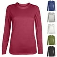 thumbnail image 1 of Abtuhar Long Sleeve Shirts for Women Fall Solid Round Neck Standard Hem Soft Fabric Womens Tops, 1 of 5