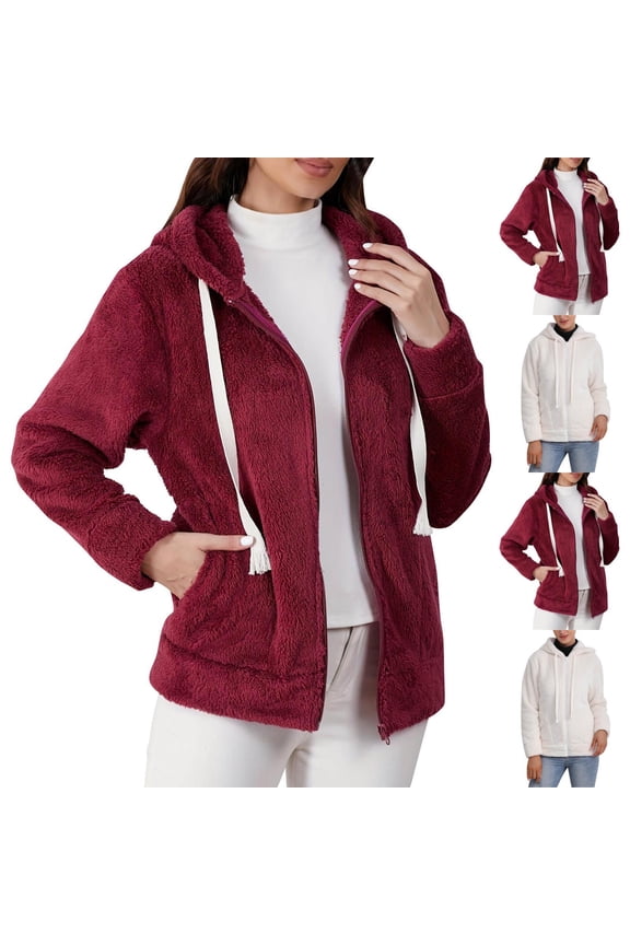 Women Outerwear Fall and Winter Casual Versatile Heavy Weight Warm Long Sleeve Hooded Jacket