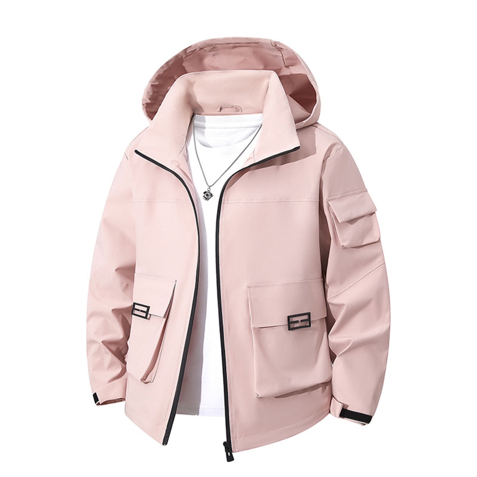 Casual Pocket Zipper Hooded Outerwear(3 Colors)