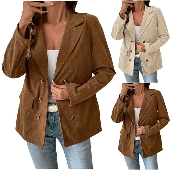 Bixock Women Outerwear Fall and Winter Solid Color Pocket Button V Neck Long Sleeve Tailored Shirt Jacket
