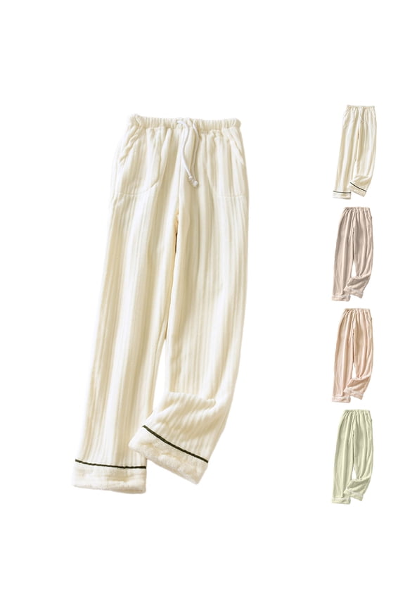 Women Pants Solid Plus Size Fleece Lined Flannel Full Length Warm Loose Elastic Waist Side Pockets Trousers