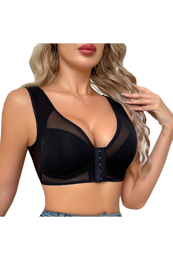 Women Plus Size Mesh Front Closure Side Coverage Bras
