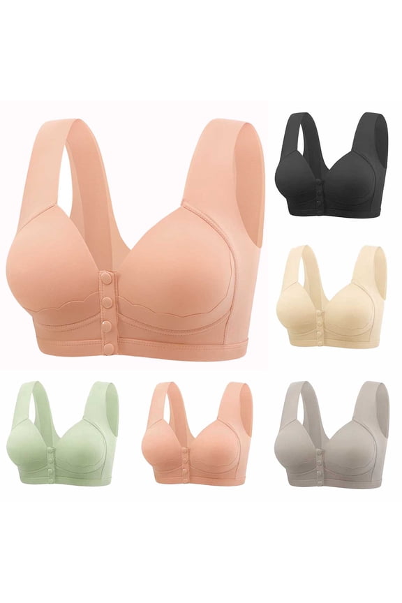 Women Plus Size Solid Front Closure Shaping Side Coverage Bras