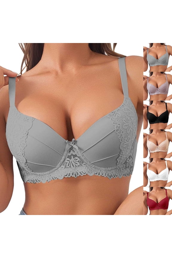 Women Solid Lace Back Hook Underwire Support Bras