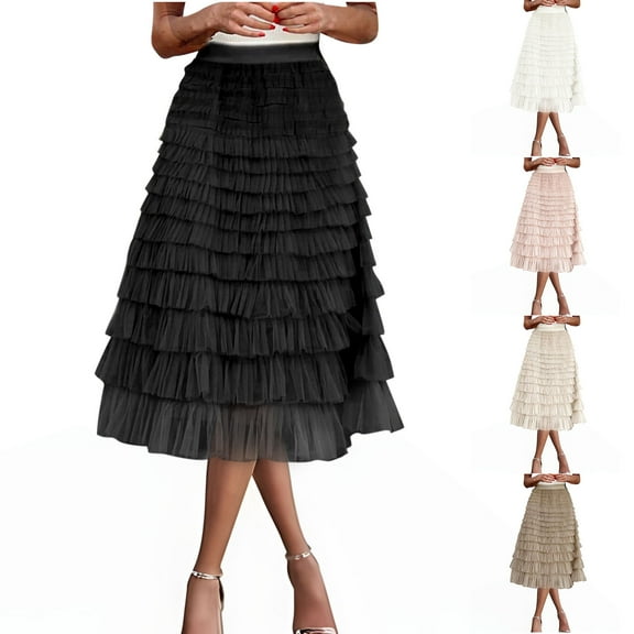 Abtuhar Women Summer Dress,Plus Size Dress for Women,Women Fashionable Solid Color Commuting Mesh Cake Skirt