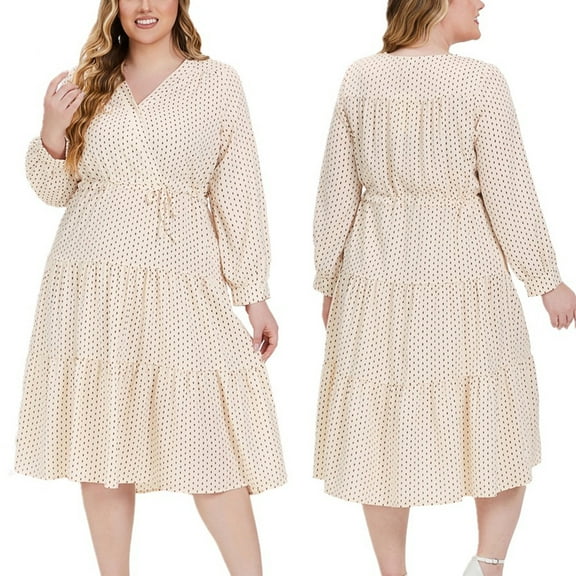 Abtuhar Women Summer Dress,Plus Size Dress for Women,Women's Comfortable Polka Oversized Long Sleeved V-neck Casual Dress