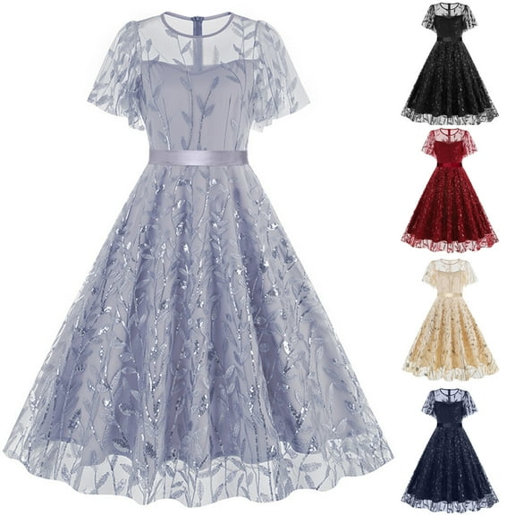 Abtuhar Women Summer Dress,Plus Size Dress for Women,Women's Fashionable Casual Sexy Summer Retro Solid Color Short Sleeved Round Neck Dress