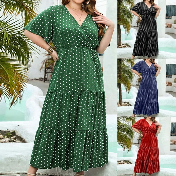 Abtuhar Women Summer Dress,Plus Size Dress for Women,Women's Popular High Waisted Dresses Long Short Sleeved Oversized Dresses