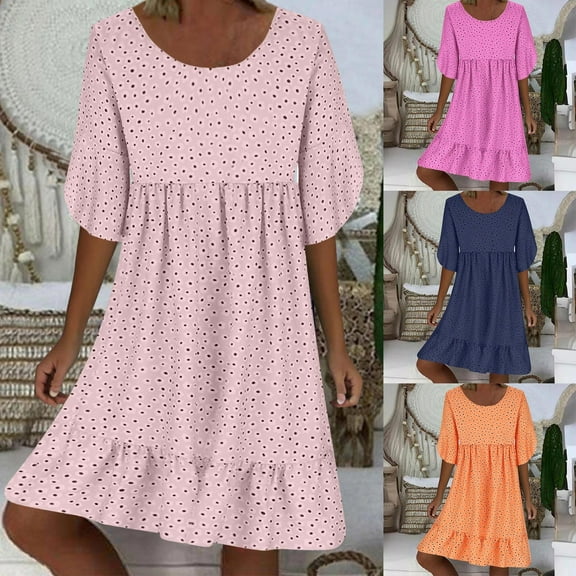 Abtuhar Women Summer Dresses 2024,Casual Dresses for Women,Print Fashion Women Short Sleeve Loose Round-Neck Pullover Ladies Dress