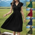 thumbnail image 1 of Abtuhar Women Summer Dresses 2024,Casual Dresses for Women,Women Sexy Fashion Solid Color Sequin High Waisted Fold V-Neck Knee-High Dress, 1 of 4