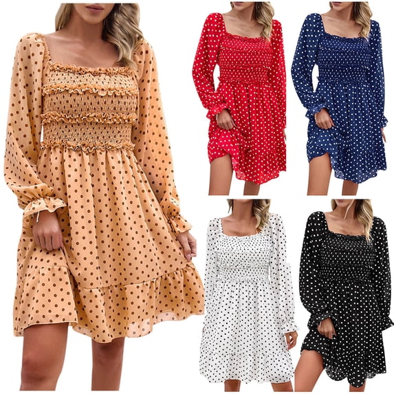 Summer Savings Clearance 2025! Abtuhar Dresses for Women,Women's Fashion Fallow Fold Printing Long Sleeve Dresses