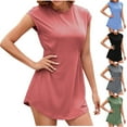 thumbnail image 1 of Abtuhar Women Summer Dresses 2024,Casual Dresses for Women,Women's Fashion Fallow Solid Color Round Neck Short Sleeve Dresses, 1 of 4