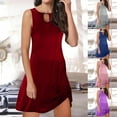 thumbnail image 1 of Abtuhar Women Summer Dresses 2024,Casual Dresses for Women,Women's Fashion Sleeveless Summer Solid Round Neck Short Dress, 1 of 4