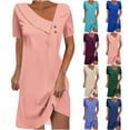 thumbnail image 1 of Summer Savings Clearance 2025! Abtuhar Women's Summer Dresses,Women's Fashion Solid Color Short Sleeve Round-Neck Mid-Calf Dress, 1 of 3