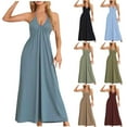thumbnail image 1 of Abtuhar Women Summer Dresses 2025,Casual Dresses for Women,Women's Fashion Solid Color Sleeveless V-Neck Ankle Dress, 1 of 4
