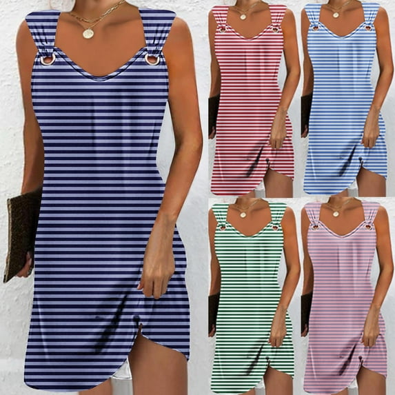 Abtuhar Women Summer Dresses 2025,Casual Dresses for Women,Women's Summer Comfort Fashion Solid Color Pocket Sleeveless V-Neck Dress